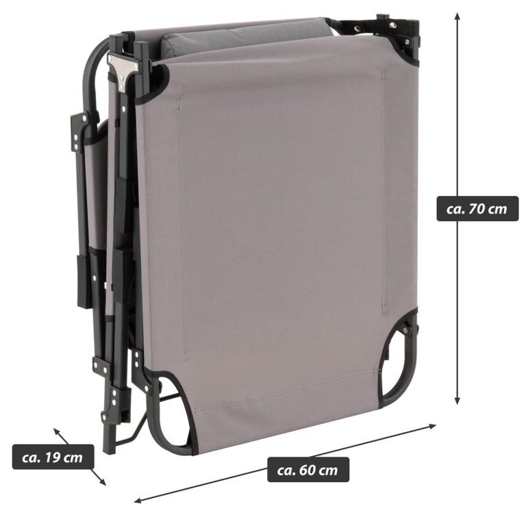 Składana leżanka, szara, poliester, wymiary: 182 x 60 x 30cm